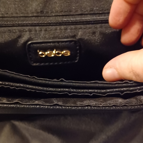 Bebe Black Crossbody Purse faux leather Gold Hardware Handbag - Picture 10 of 14